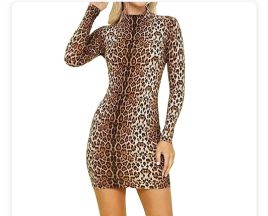 Ladies Leopard Long Sleeve Dress