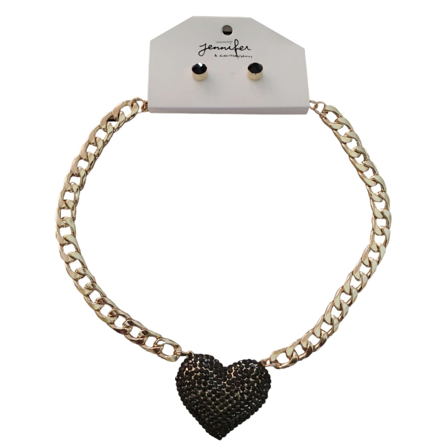 Cute Chic Black Heart Chain Link set