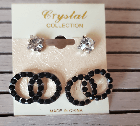 Black Crystal Double Loop Earring Set