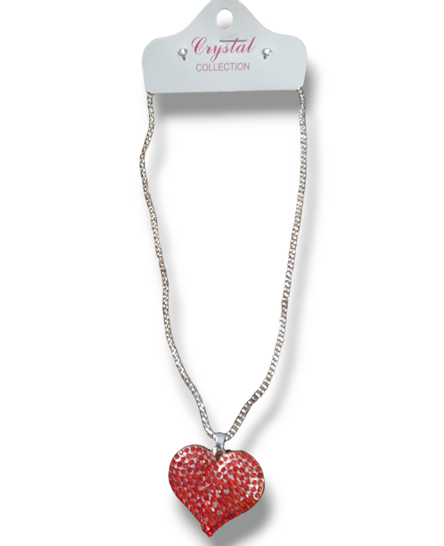 Red heart silver necklace set
